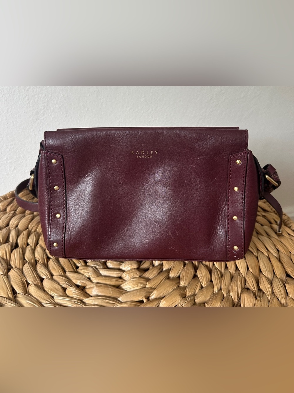 Radley London Burgundy Leather Studded Crossbody Satchel Bag
